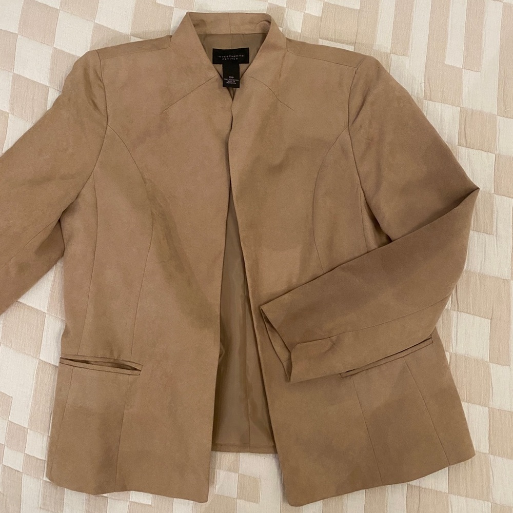 Faux-suede, high-collared blazer. - Picture 3 of 8